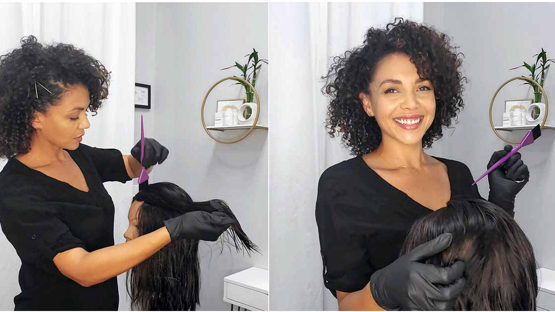 Diana Ford styling a wig in her studio.