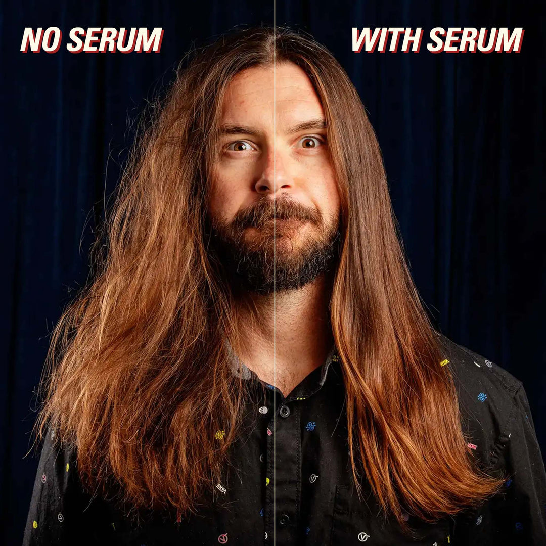 Man with brown hair using the longhairs hair serum